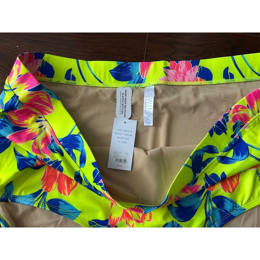 Cacique Lane Bryant High Waist Bikini Bottom Neon Tropical Floral Plus Size 32 - Picture 5 of 8